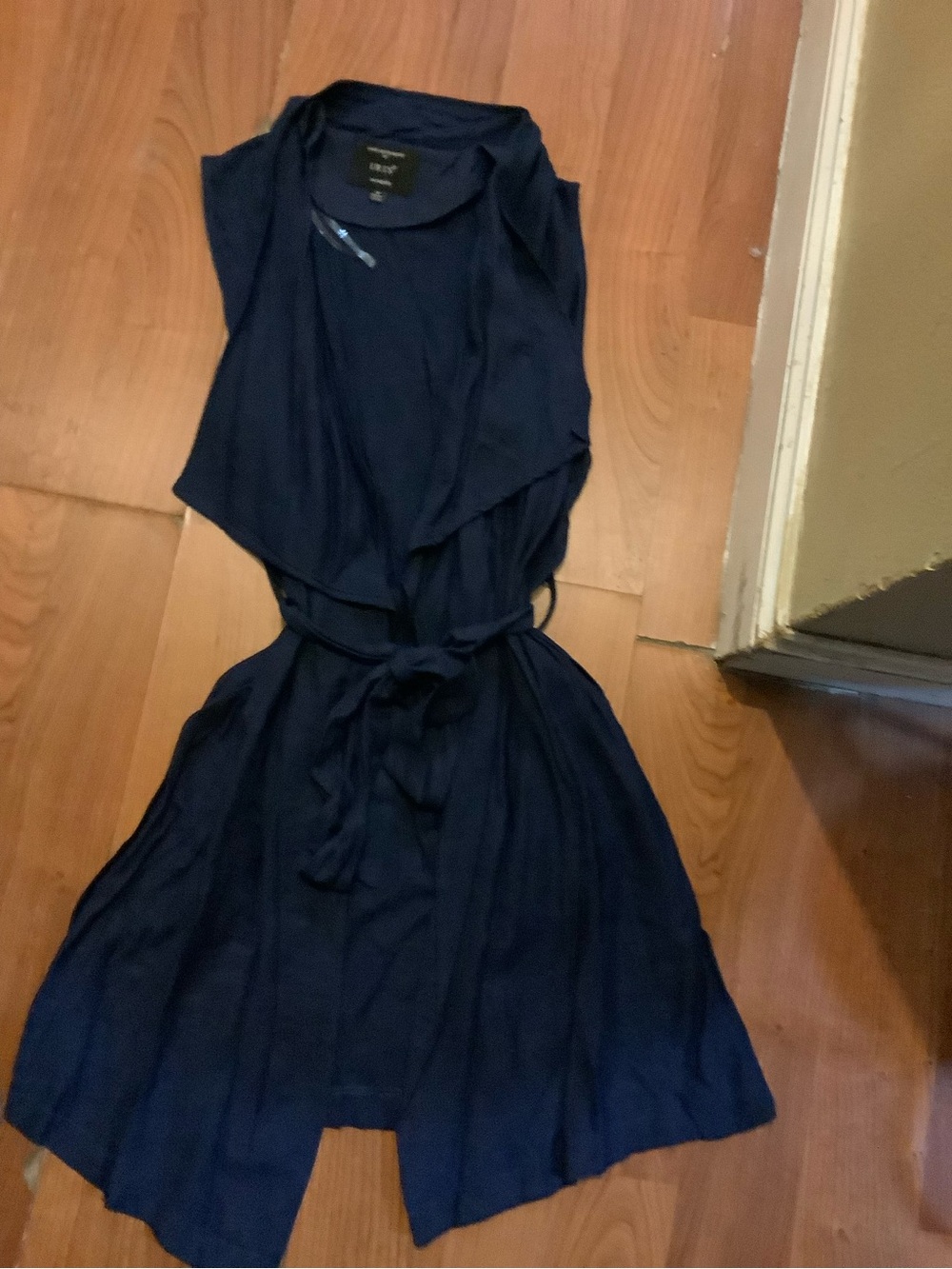 iris Navy Sleeveless Wrap Vest with Waist Tie